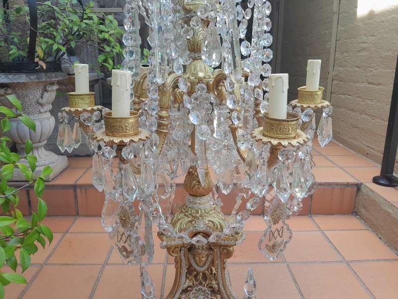 An Heavily Carved And  Ornate Brass & Crystal Electrified Table Lamp