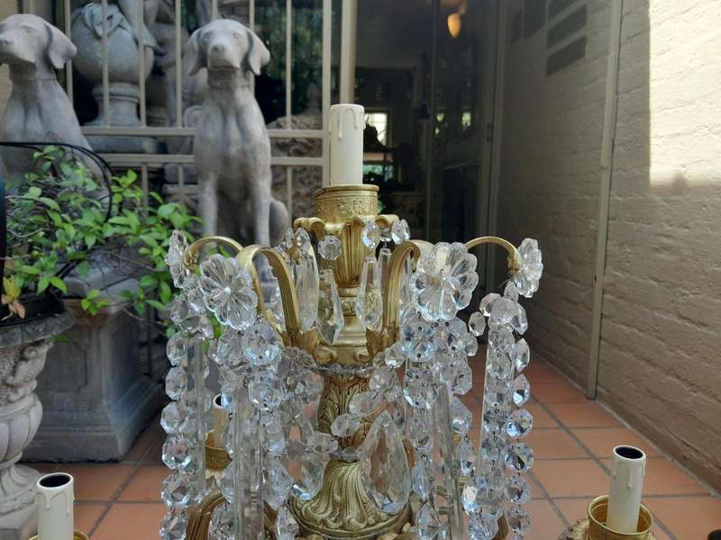 An Heavily Carved And  Ornate Brass & Crystal Electrified Table Lamp