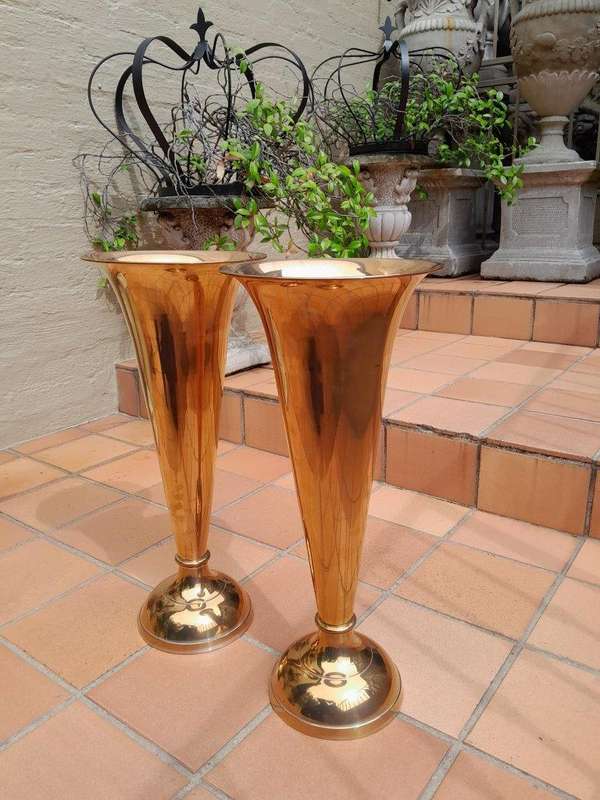 A Pair of Brass Decorative Urns / Vases