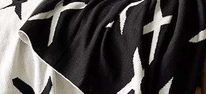 100% Cotton Knit Black And Cream Throws