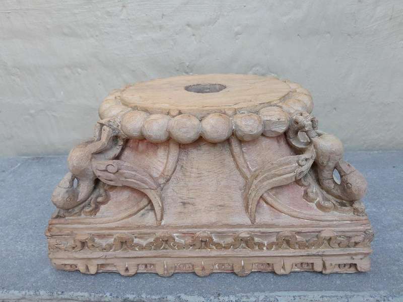 An Antique 19th Century Pair Of Carved Wooden Teak Capitals