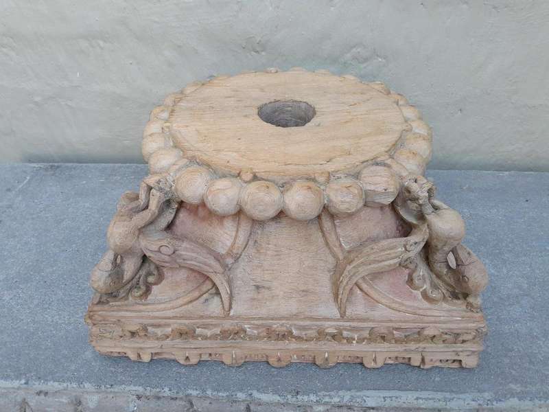 An Antique 19th Century Pair Of Carved Wooden Teak Capitals