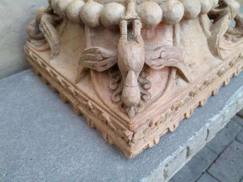 An Antique 19th Century Pair Of Carved Wooden Teak Capitals