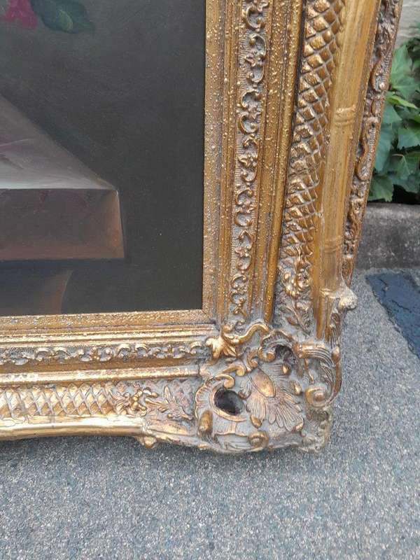 A Large Sized 20th Century Oil on Canvas of Floral Bouqet in an Ornately Gilded Frame Signed by H...