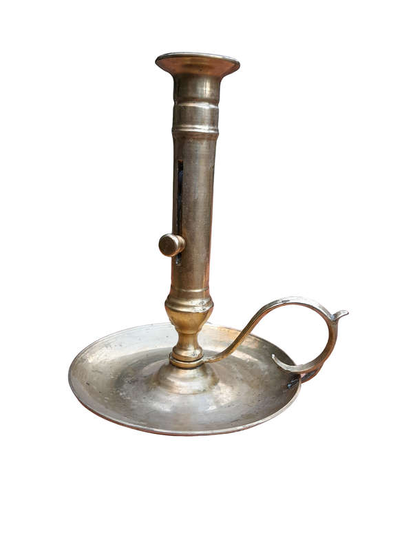 An Antique Hand Portable Brass Candle Holder With Great Vintage Patina