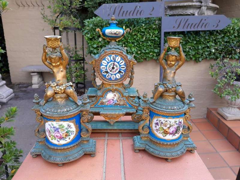 A 20th Century French Porcelain Cock Garniture Set (Three Piece)