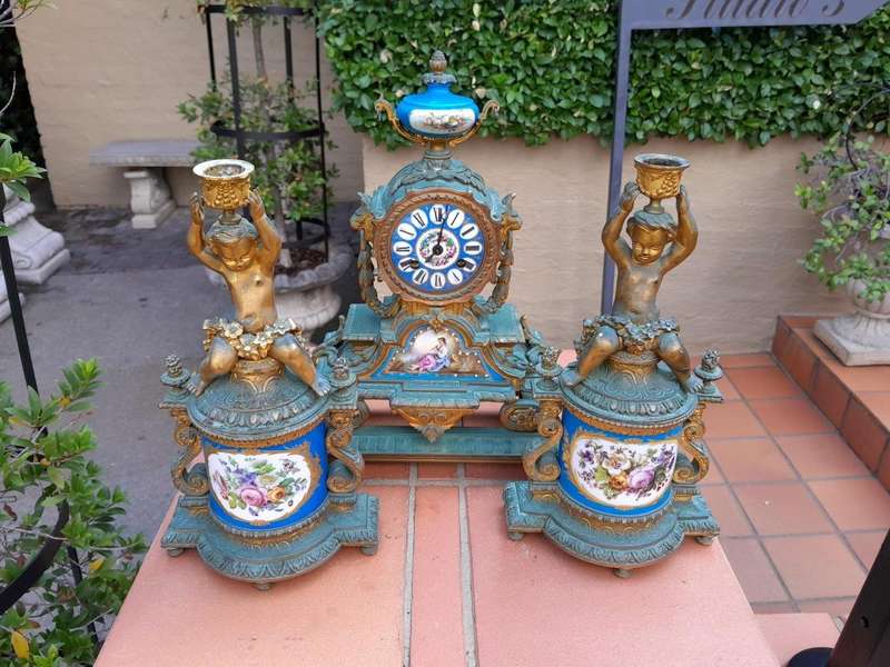 A 20th Century French Porcelain Cock Garniture Set (Three Piece)