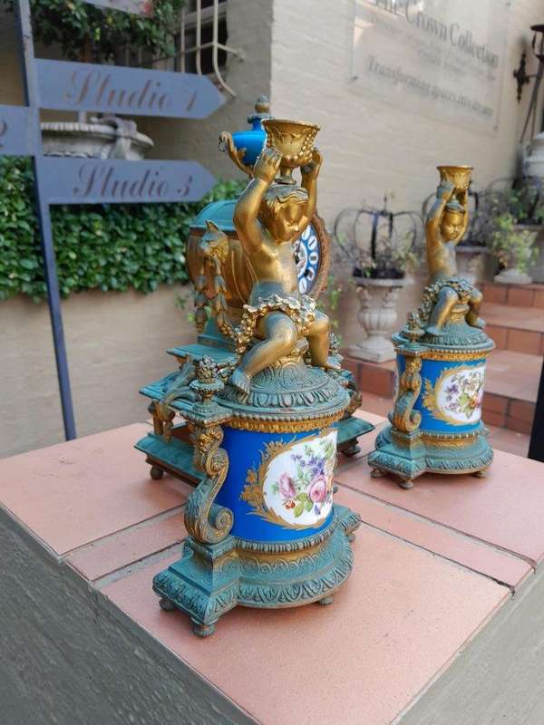 A 20th Century French Porcelain Cock Garniture Set (Three Piece)