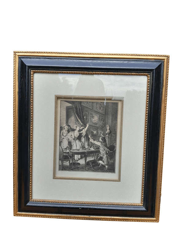 An 18th Century Antique Jean M. Moreau French (1741  1841) Engraving Etching Print in Gilt Pain...