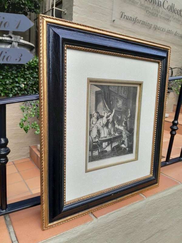 An 18th Century Antique Jean M. Moreau French (1741  1841) Engraving Etching Print in Gilt Pain...