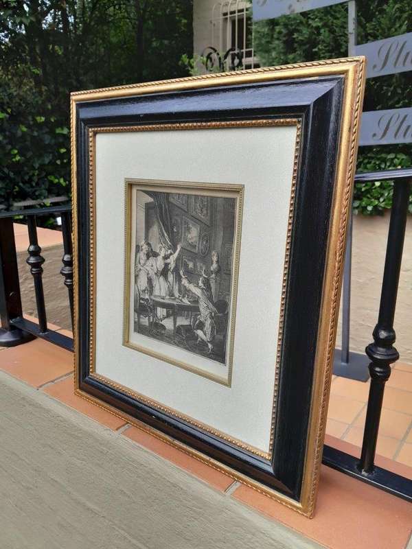 An 18th Century Antique Jean M. Moreau French (1741  1841) Engraving Etching Print in Gilt Pain...