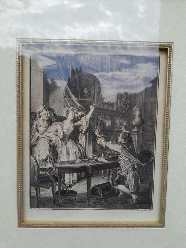 An 18th Century Antique Jean M. Moreau French (1741  1841) Engraving Etching Print in Gilt Pain...