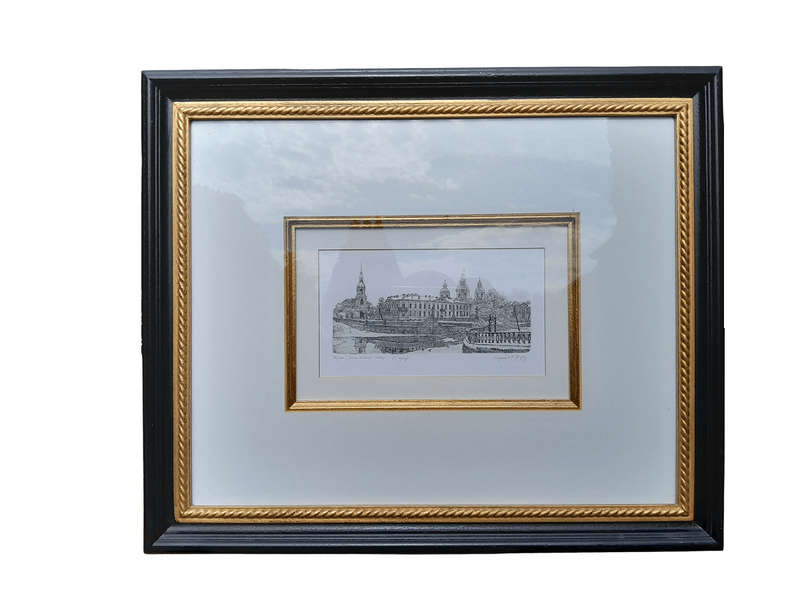 A Gilt Framed & Painted Print of Glasgow by H. Lepp