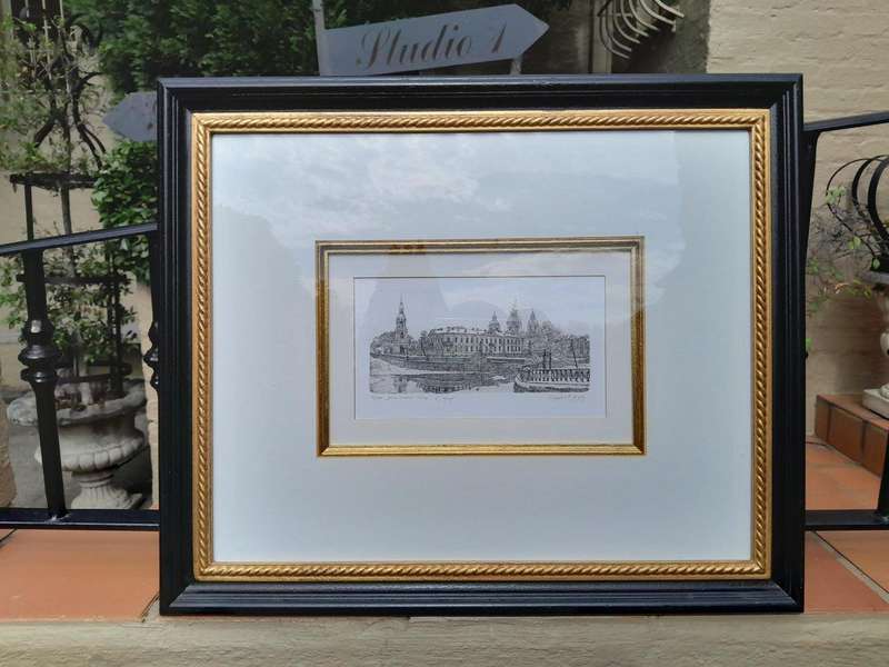 A Gilt Framed & Painted Print of Glasgow by H. Lepp