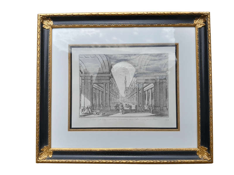 A Gilt Framed & Painted 18th Century Print by Giuseppe Lochi/Vasi Veduta Degli Ufizj