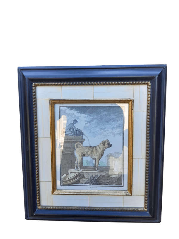 A Le Dogun PL XLIV Pug Etching Print On Paper In A Black Frame