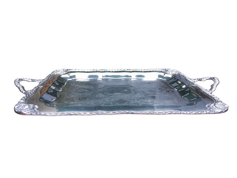 A 20th Century Silver Plate Tray with Gadrooned Handles and Border