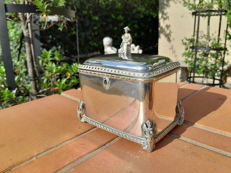 A 19thC Silver Plate Tea Caddy with Two compartments with key