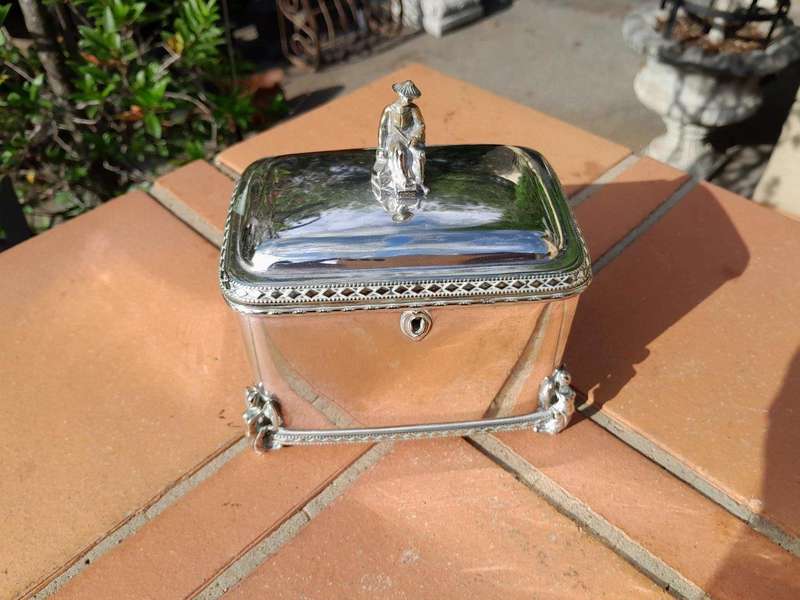 A 19thC Silver Plate Tea Caddy with Two compartments with key