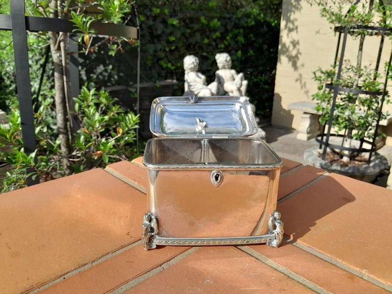 A 19thC Silver Plate Tea Caddy with Two compartments with key