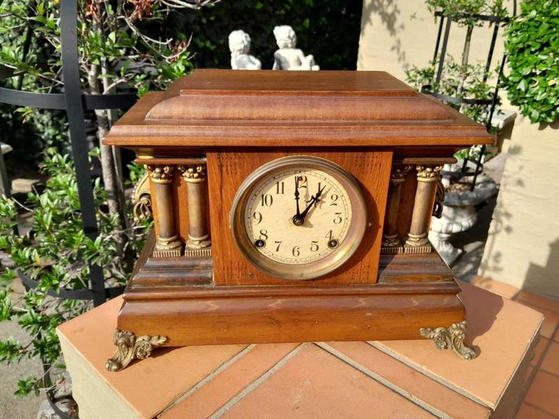 An Early 20th Century Edwardian Walnut Clock by Sessions Clock Company US with Eight Day Movement...