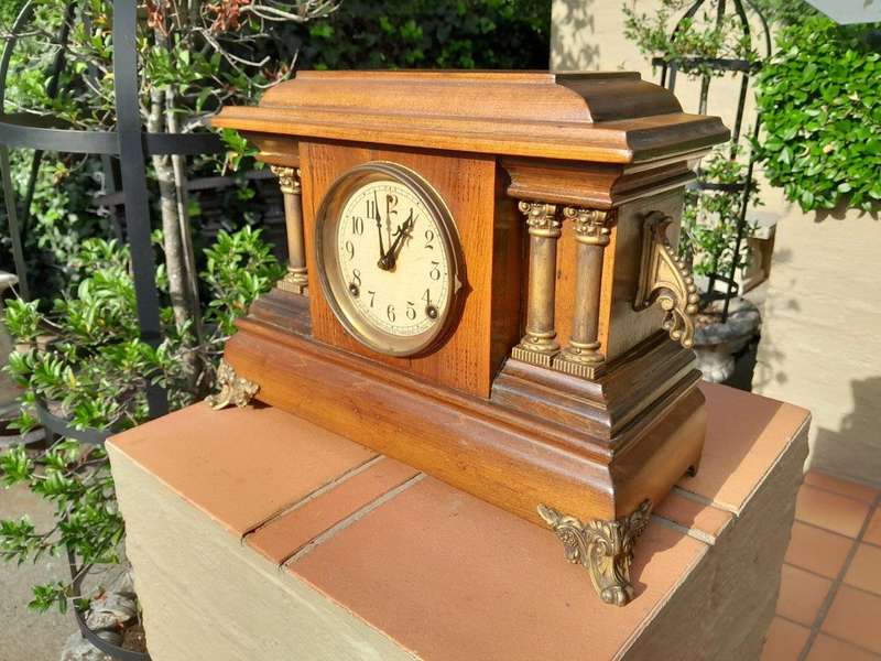 An Early 20th Century Edwardian Walnut Clock by Sessions Clock Company US with Eight Day Movement...