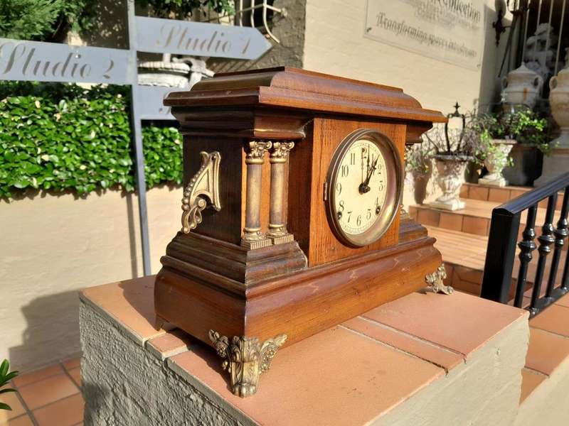 An Early 20th Century Edwardian Walnut Clock by Sessions Clock Company US with Eight Day Movement...