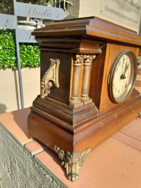 An Early 20th Century Edwardian Walnut Clock by Sessions Clock Company US with Eight Day Movement...