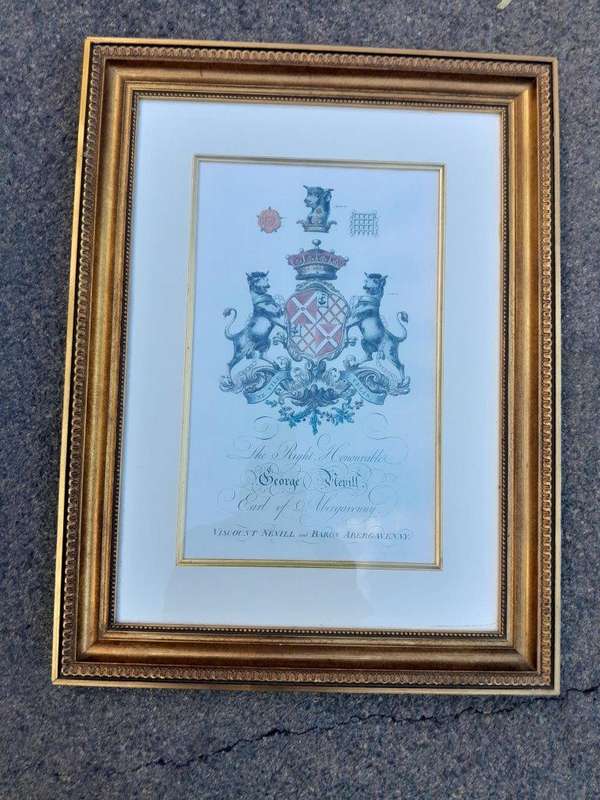 A Set of 4 Heraldry of Earl of Castlehaven & Baronet Maynard of Wicklow Prints in Gilt Frames