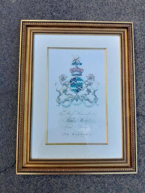 A Set of 4 Heraldry of Earl of Castlehaven & Baronet Maynard of Wicklow Prints in Gilt Frames