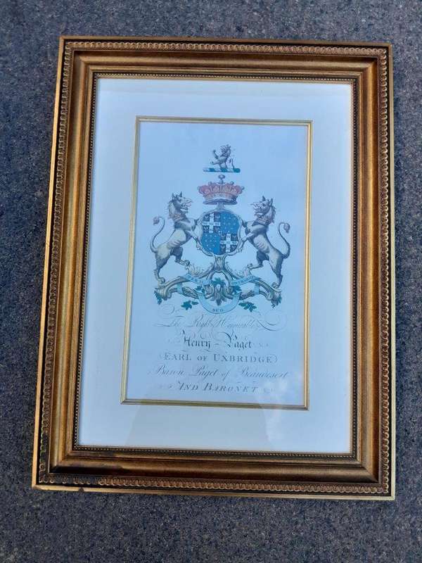 A Set of 4 Heraldry of Earl of Castlehaven & Baronet Maynard of Wicklow Prints in Gilt Frames