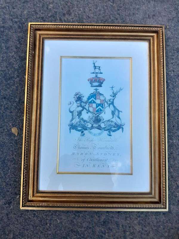 A Set of 4 Heraldry of Earl of Castlehaven & Baronet Maynard of Wicklow Prints in Gilt Frames