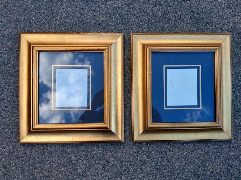 A Pair of Gold Framed Picasso Style Drawings