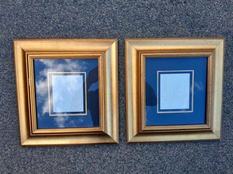 A Pair of Gold Framed Picasso Style Drawings