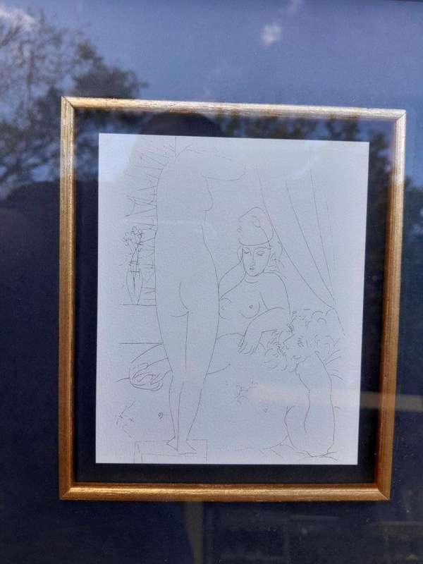 A Pair of Gold Framed Picasso Style Drawings