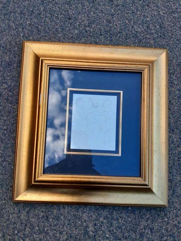 A Pair of Gold Framed Picasso Style Drawings