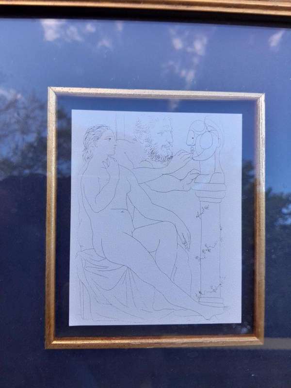 A Pair of Gold Framed Picasso Style Drawings