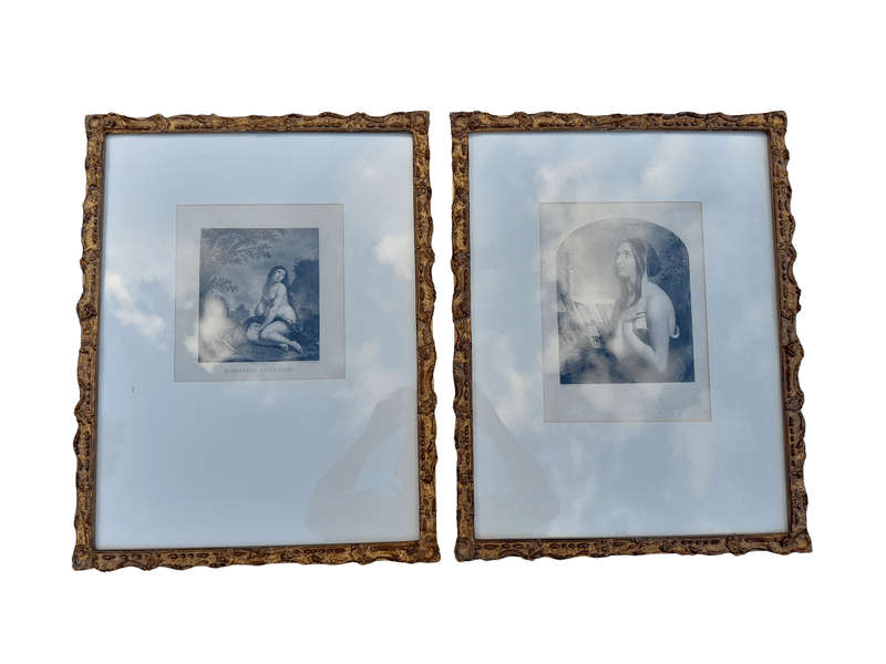 A Pair of Etching Prints on Paper of Mary Magdalene & The Penitent in French Gilt Ornate Fram...