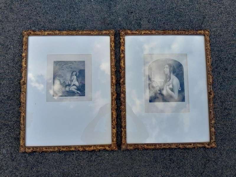 A Pair of Etching Prints on Paper of Mary Magdalene & The Penitent in French Gilt Ornate Fram...
