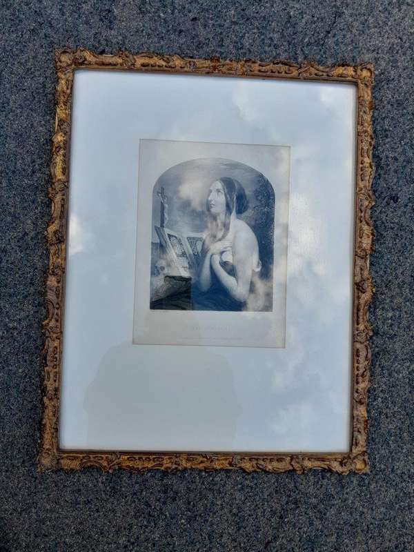 A Pair of Etching Prints on Paper of Mary Magdalene & The Penitent in French Gilt Ornate Fram...