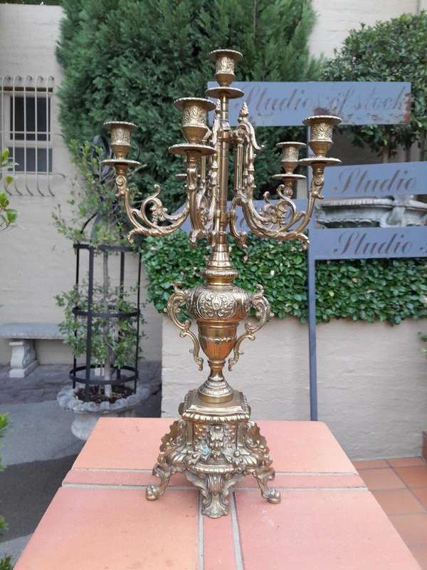 A 20TH Century Pair of Ornate French Style  Brass Candelabras