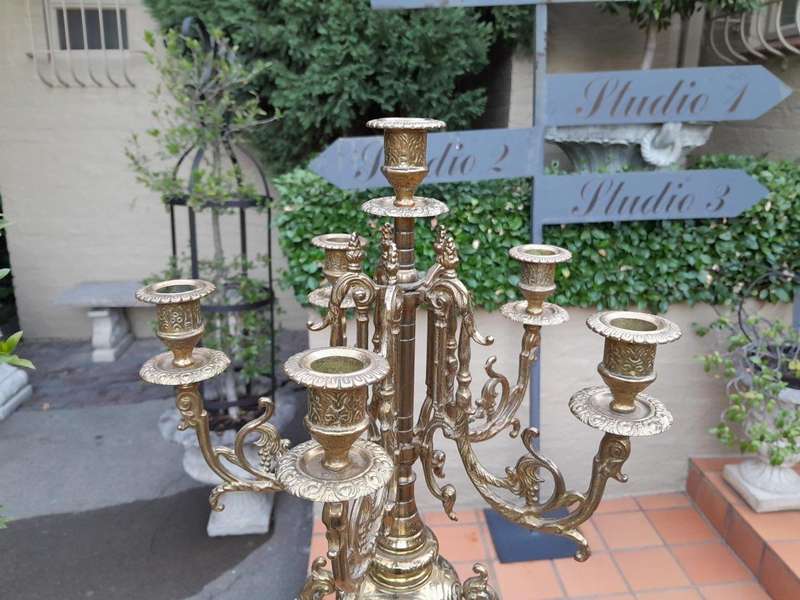 A 20TH Century Pair of Ornate French Style  Brass Candelabras