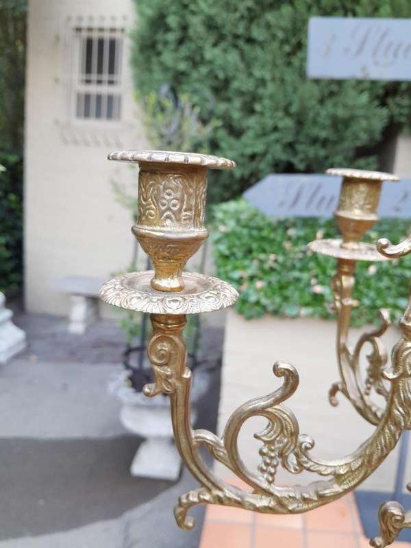 A 20TH Century Pair of Ornate French Style  Brass Candelabras