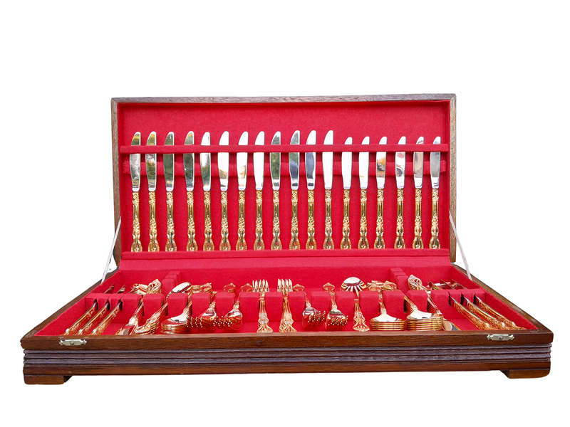 A 20th Century Twelve Place 24Karat Hard Gold Plated  Cutlery set in Canteen