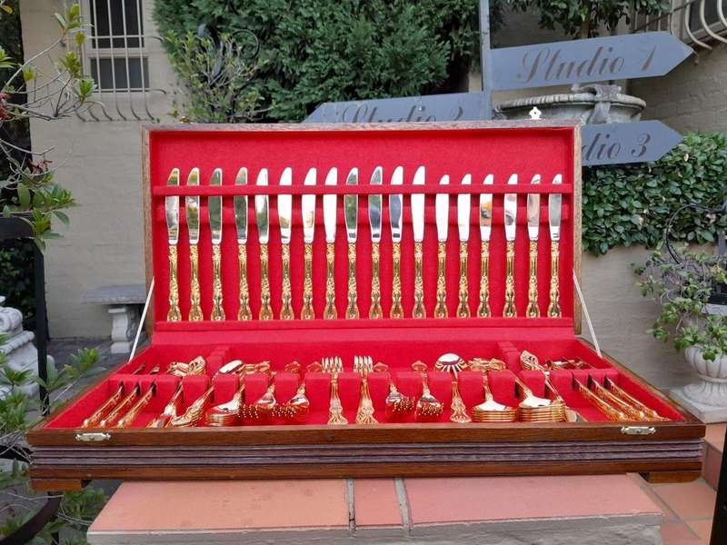 A 20th Century Twelve Place 24Karat Hard Gold Plated  Cutlery set in Canteen
