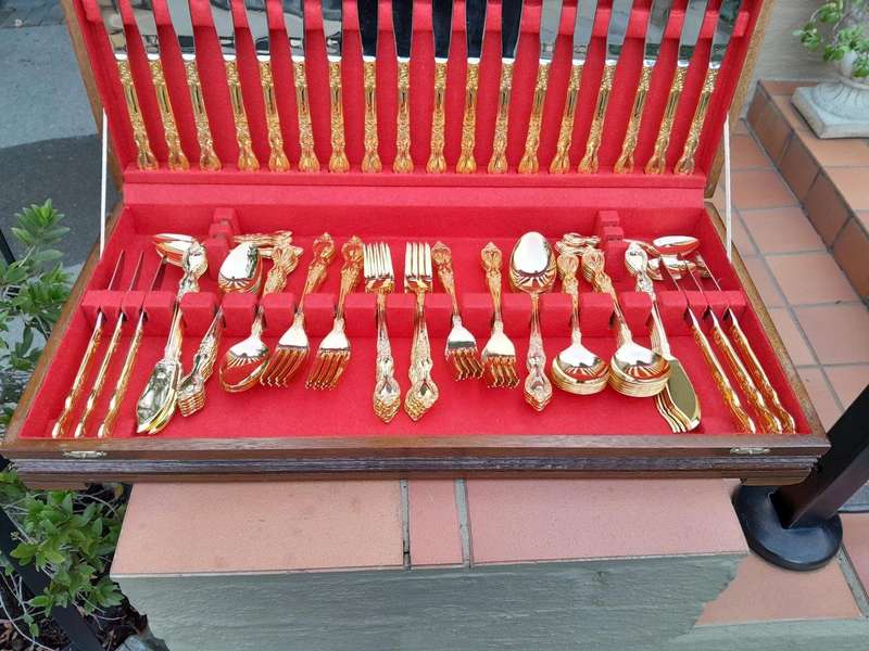 A 20th Century Twelve Place 24Karat Hard Gold Plated  Cutlery set in Canteen