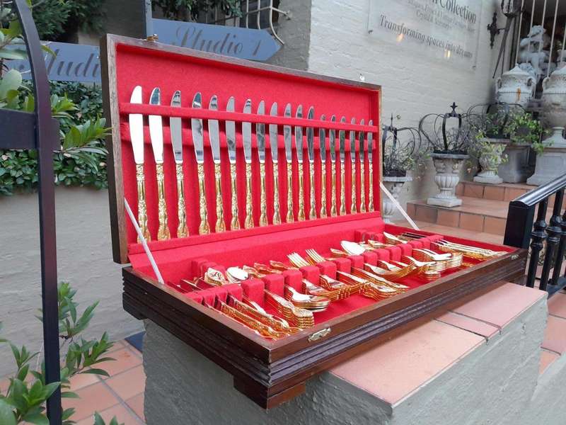A 20th Century Twelve Place 24Karat Hard Gold Plated  Cutlery set in Canteen