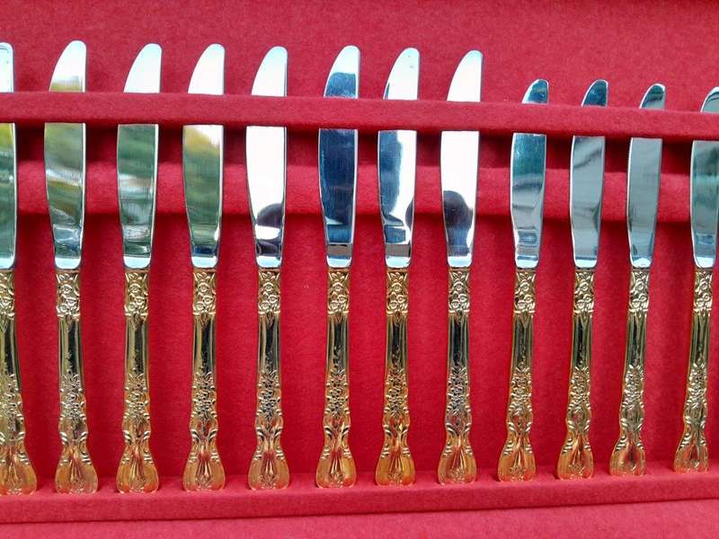 A 20th Century Twelve Place 24Karat Hard Gold Plated  Cutlery set in Canteen