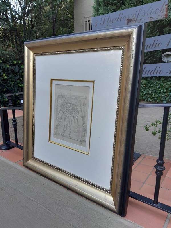 A 20th Century Alexis Preller Gild Framed Pencil on Paper Artists Stool 