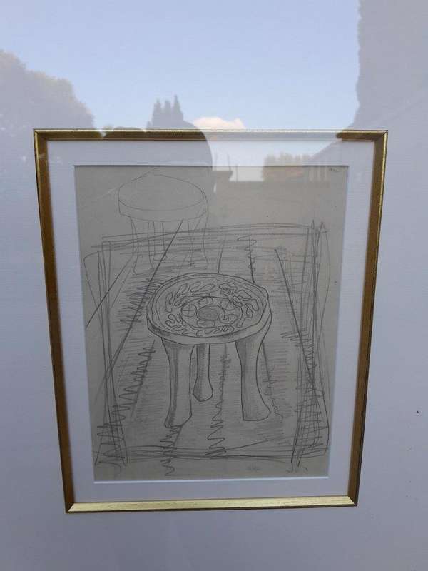 A 20th Century Alexis Preller Gild Framed Pencil on Paper Artists Stool 
